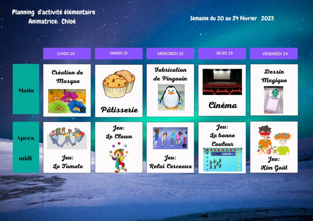 Plannings Des Activit S Du Centre De Loisirs Vacances D Hiver